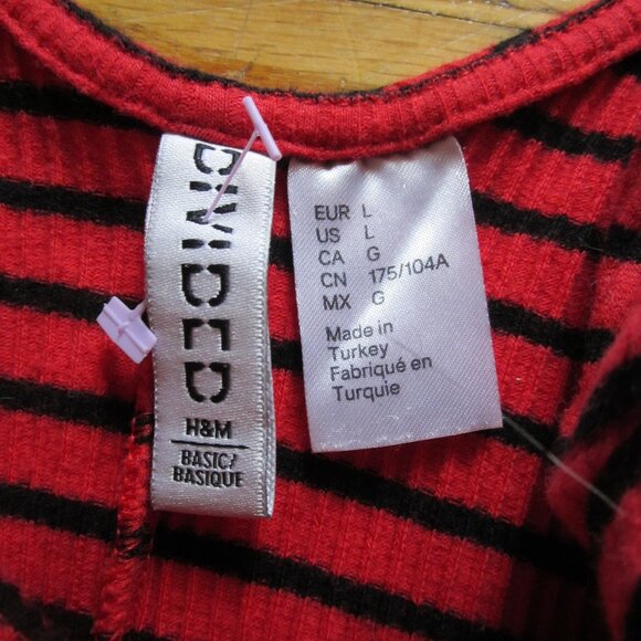 Divided by H&M Red Black Striped Long Sleeve Bodysuit - Size Large - Picture 4 of 5